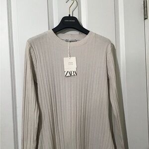 ZARA Beige, long-sleeve Dress.Size . Brand New .Tags.Very Nice .See All Pics 🦩